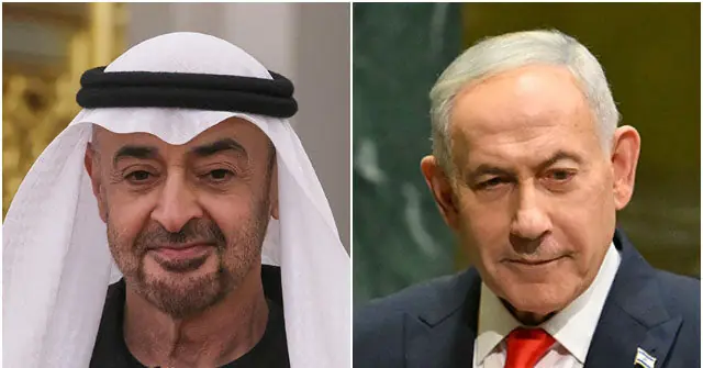 The news photo shows two prominent political figures, one wearing a traditional head covering and the other in formal attire, likely representing a significant diplomatic or political event.