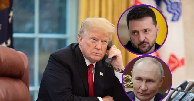 The image depicts a political scene involving three individuals, with one person in the foreground engaged in a phone call, while two other individuals are shown in separate circular insets.
