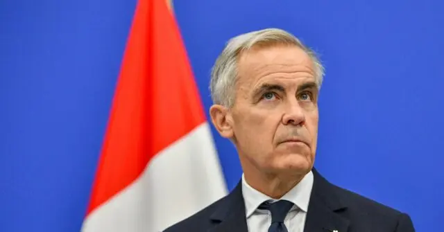 The image shows a man in formal attire standing in front of a blue background with a red and white flag, likely at a formal or official event.