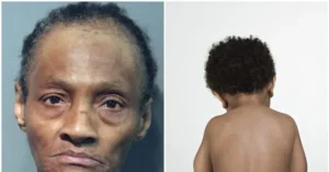 The image shows a side-by-side comparison of an adult and a child with similar curly hair.