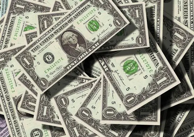 The image shows a pile of one-dollar bills, symbolizing financial wealth or economic abundance.