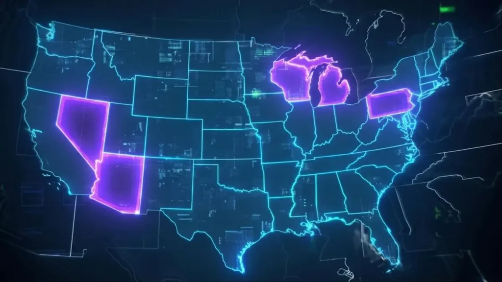 The image shows a map of the United States with certain states highlighted in purple, possibly indicating a specific region or area of focus.
