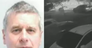 The image shows a man in a mugshot alongside a surveillance camera capture from December 6, 2023, at 6:15:55.