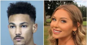 The image shows two individuals, one in a mugshot style and the other in a casual outdoor setting.