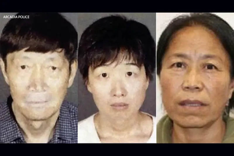 The image shows three individuals in mugshots, with the Arcadia Police Department logo in the top left corner.
