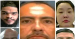 The image appears to be a collage of mugshots, likely of individuals involved in a legal case.