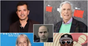 The image is a collage of various individuals, including actors and public figures, set against different backdrops and in different settings.