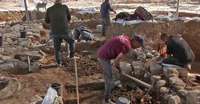 Archaeologists are excavating a site, carefully uncovering and examining ancient artifacts.
